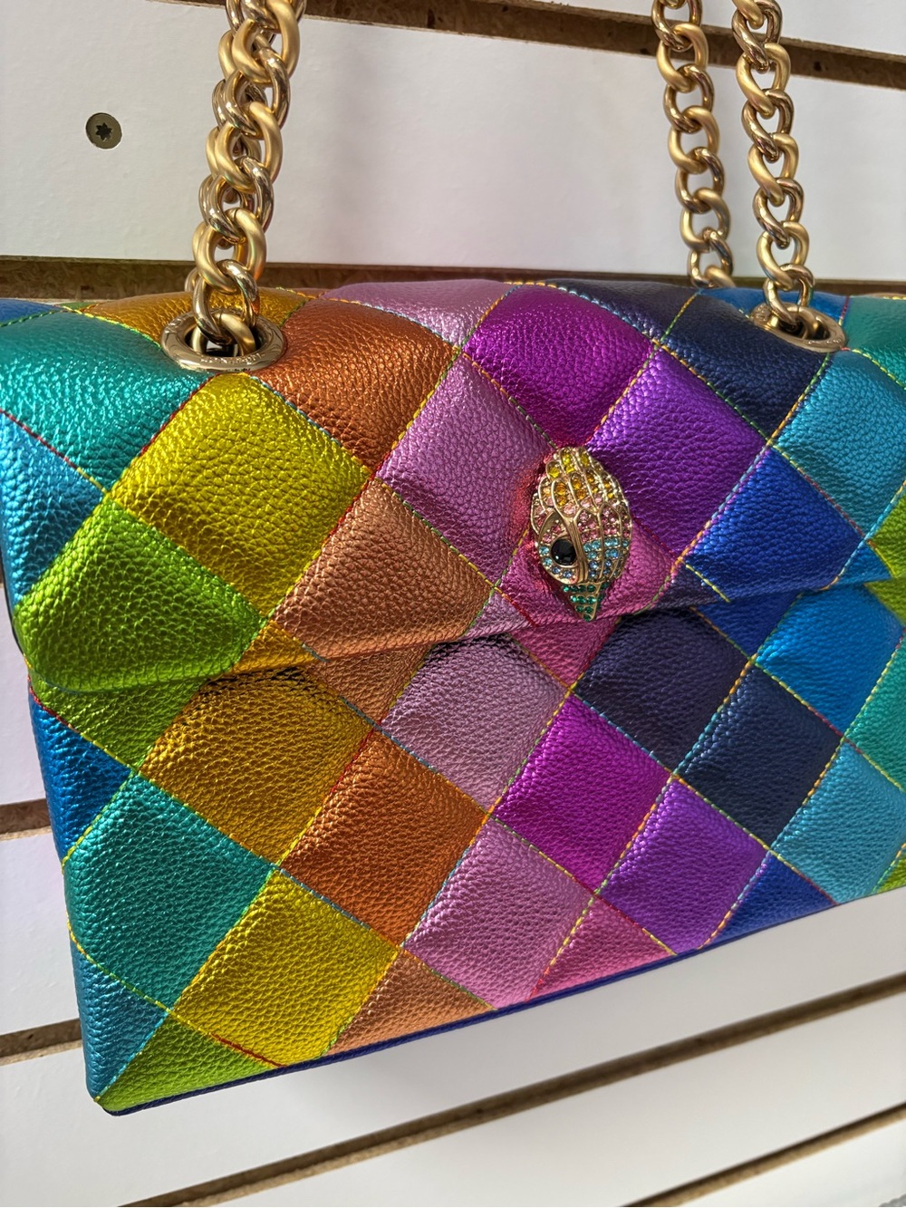 Kurt Geiger London Metallic Rainbow Quilted Leather Kensington Shoulder Bag - Picture 2 of 7